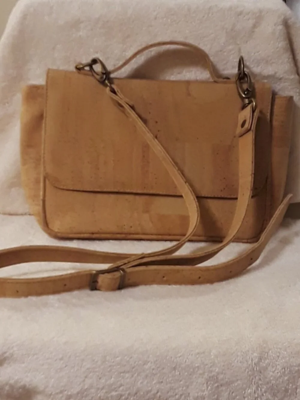 Natural Cork Portugal Convertible Satchel Crossbody Bag Top Handle and Strap EUC